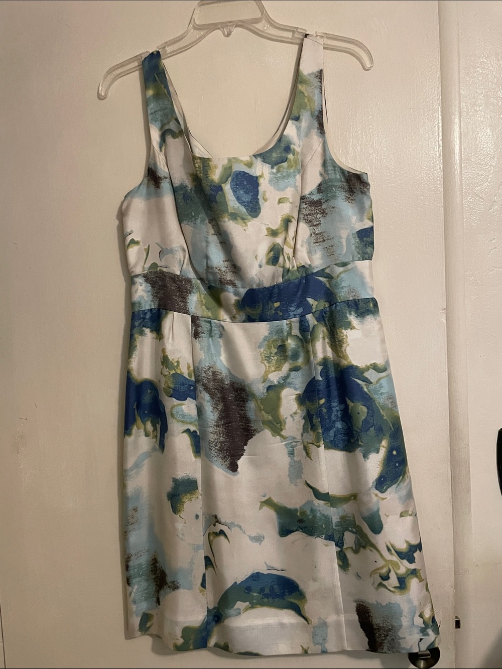 Banana Republic White Mini Dress with Blue and Green Watercolor Print